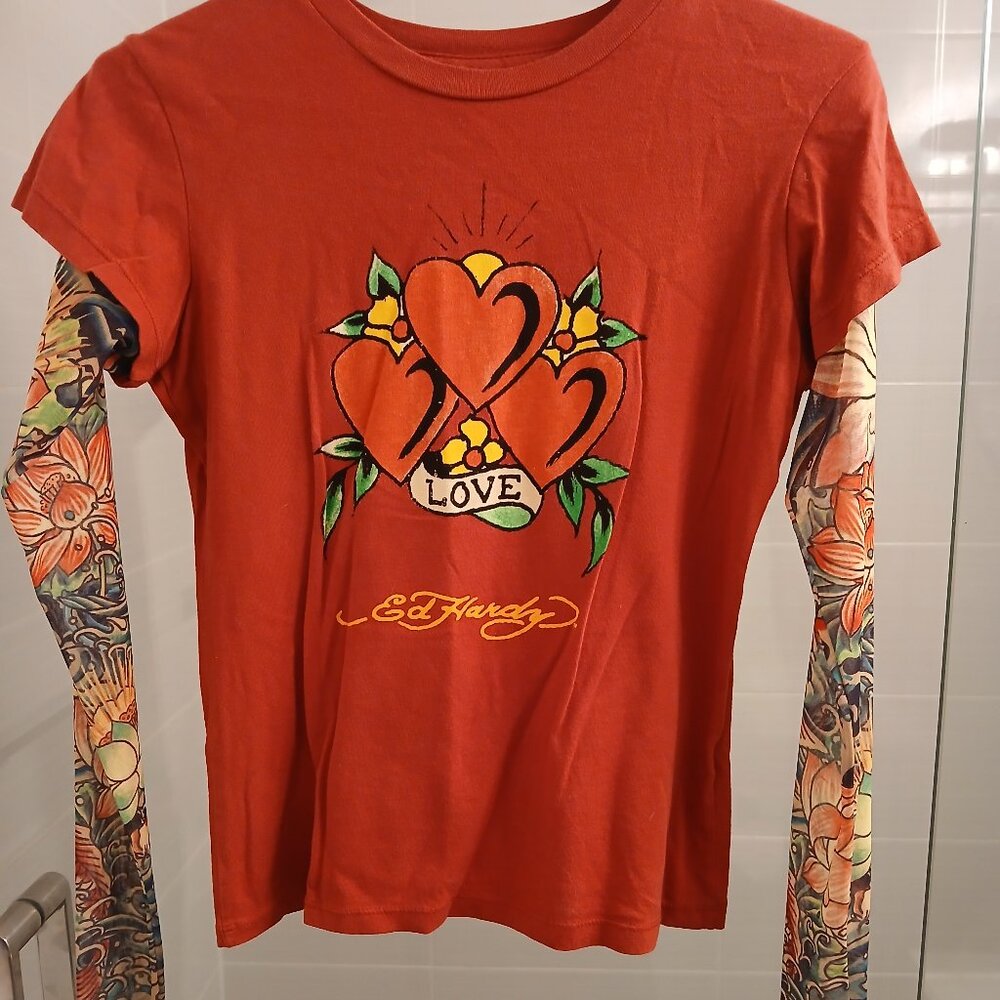 Original Ed Hardy Tee with Mesh  Sleeves